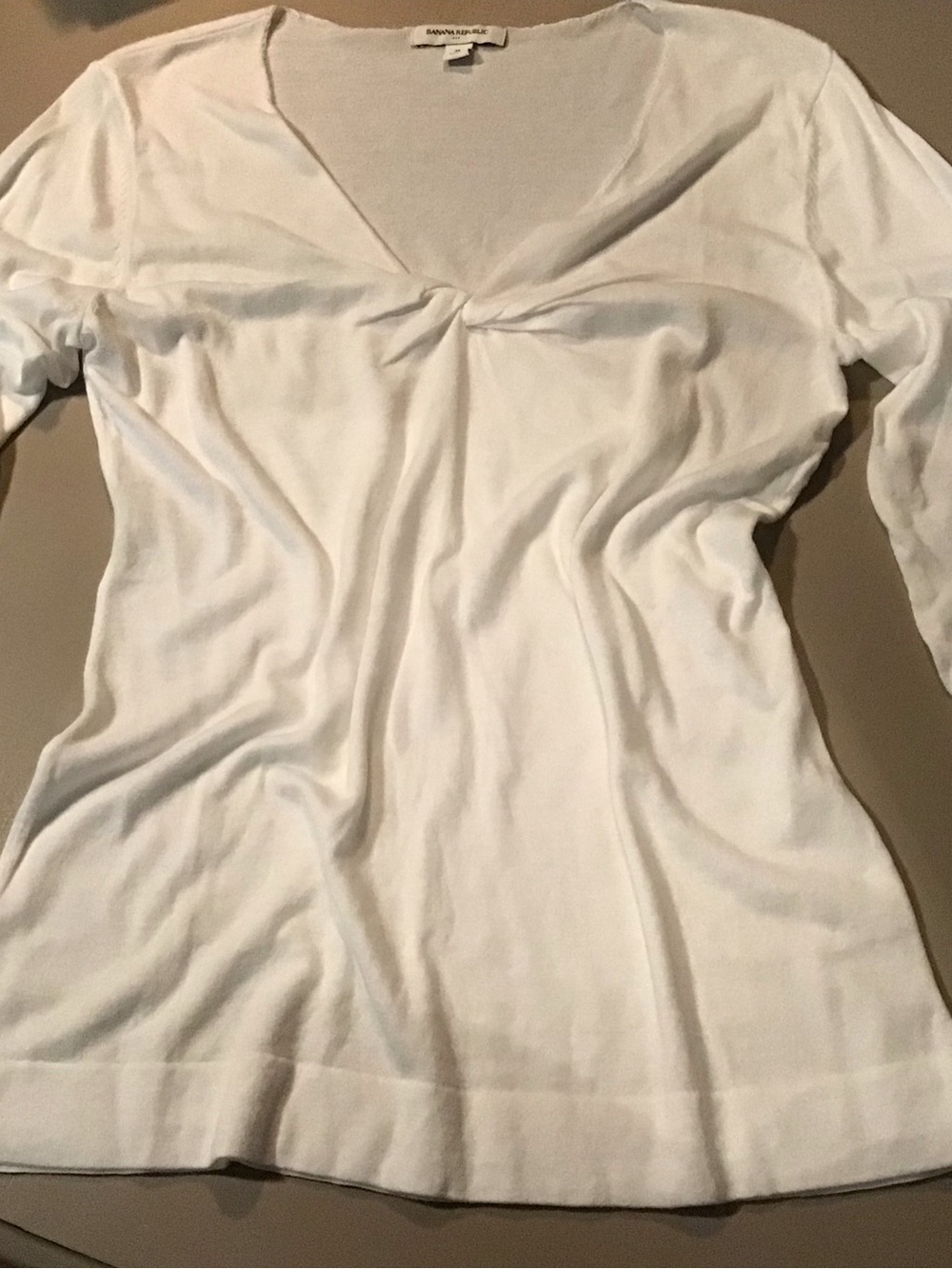 Banana Republic White Twist-Detail V-Neck Long Sleeve Top